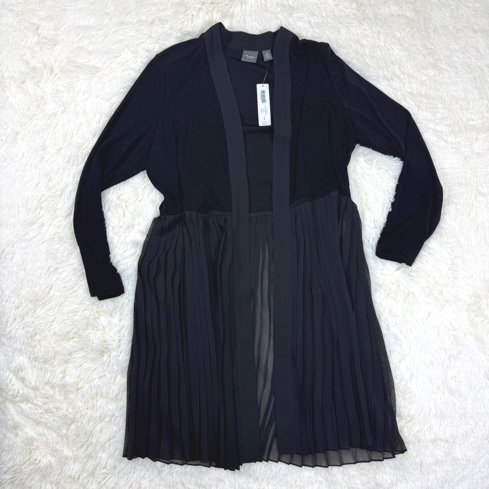 NWT Chico's Travelers Pleated Trim Cardigan Size 2 M Black Open Front Classic